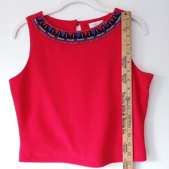 Bisou Bisou M Beaded Collar Top Sleeveless Cropped Tank Textured Fitted Glam Y2K - Picture 11 of 11